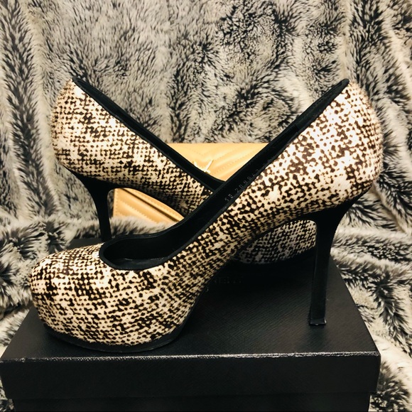 YSL Yves Saint Laurent Tribtoo Platform 105 Pumps Heels black & cream 38.5 au 8 - Picture 10 of 15